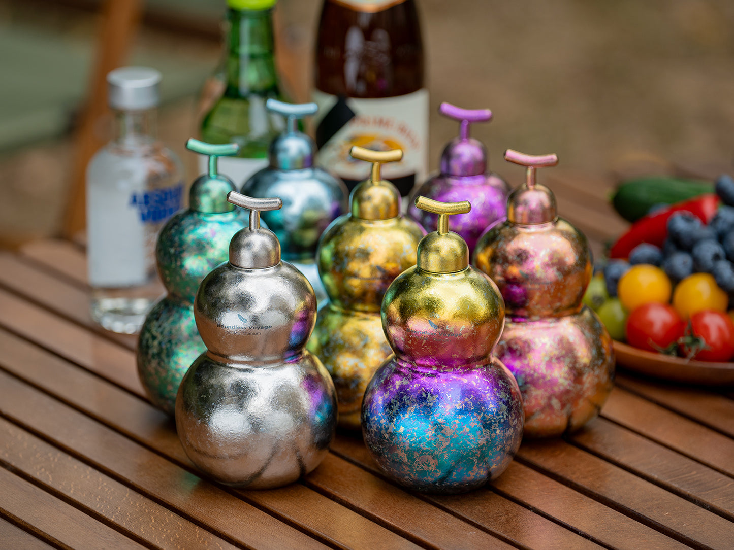 Boundless Voyage Premium Titanium Gourd Flask  | 500ml Crystallized Ice-Texture Canteen | Ultralight & Rustproof Alcohol Drinkware for Hiking & Camping