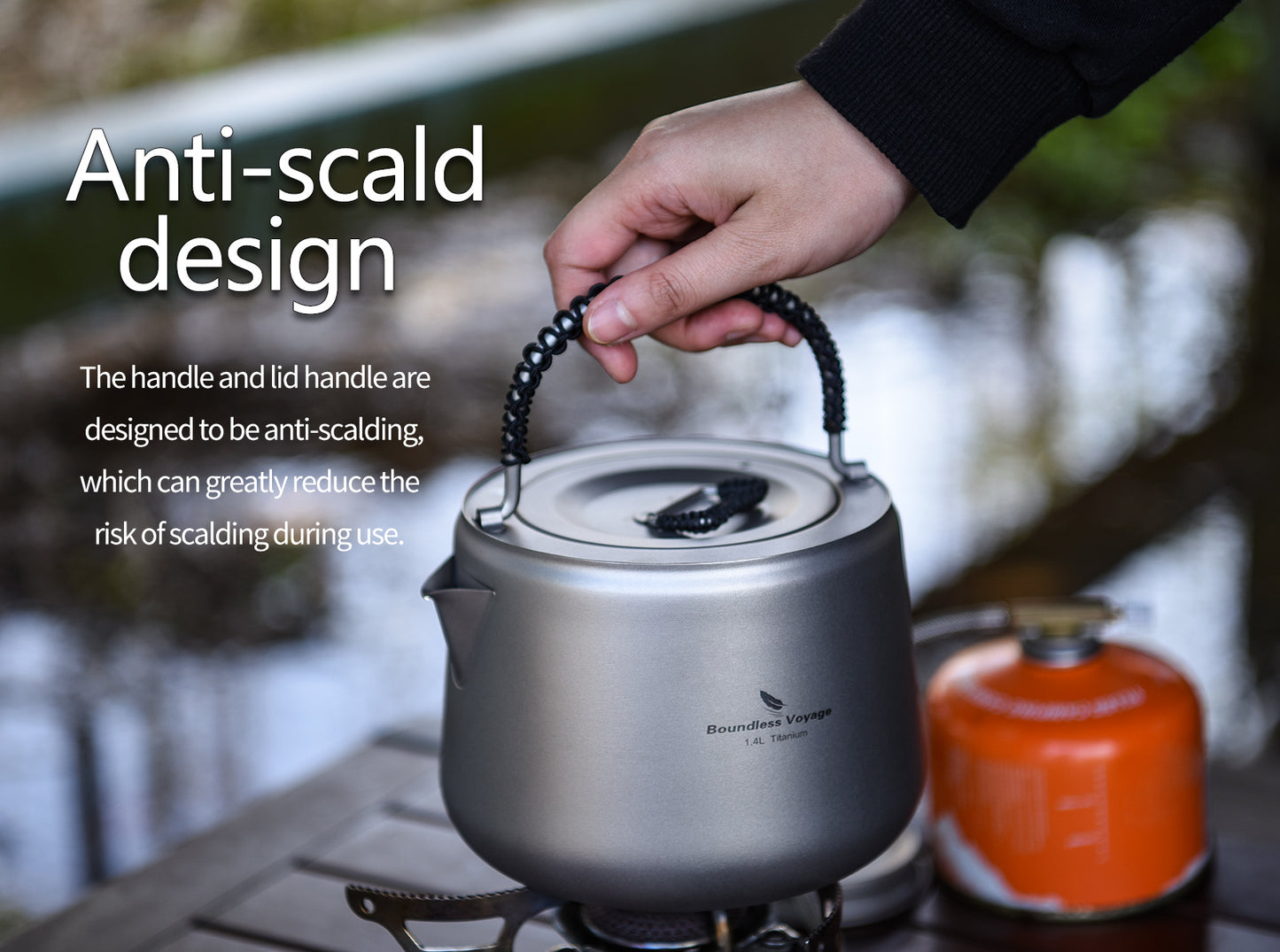 Boundless Voyage 1.4L Ultralight Titanium Kettle with Filter | Anti-Scald Handle & Lid | Perfect for Camping, Hiking, Tea & Coffee