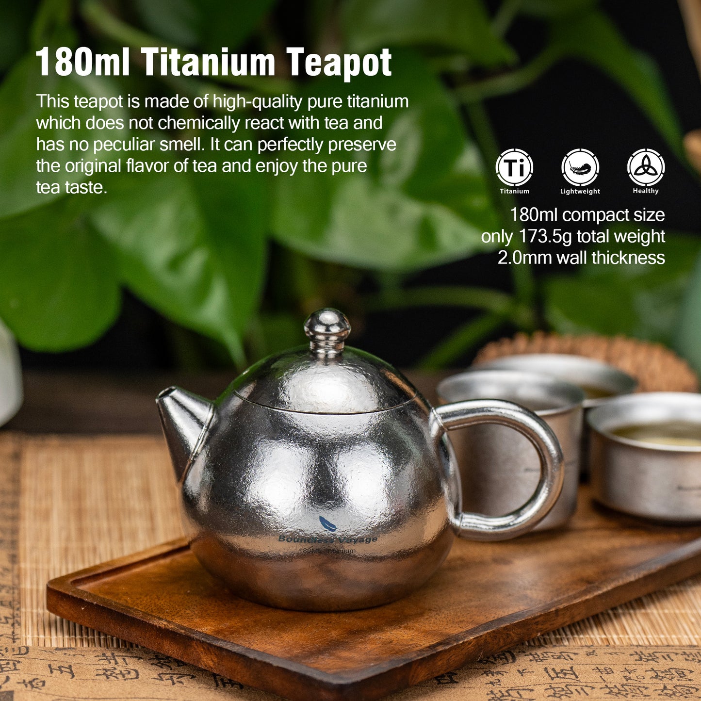 Boundless Voyage Titanium Teapot 180ml – Ultralight Tea Maker with Vented Lid & Anti-Scald Handle for Camping, Travel & Home