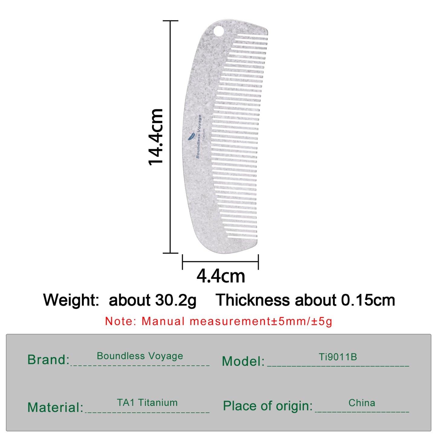 Boundless Voyage Titanium Crescent Comb – Hair & Beard Grooming Comb for Travel, EDC & Everyday Use