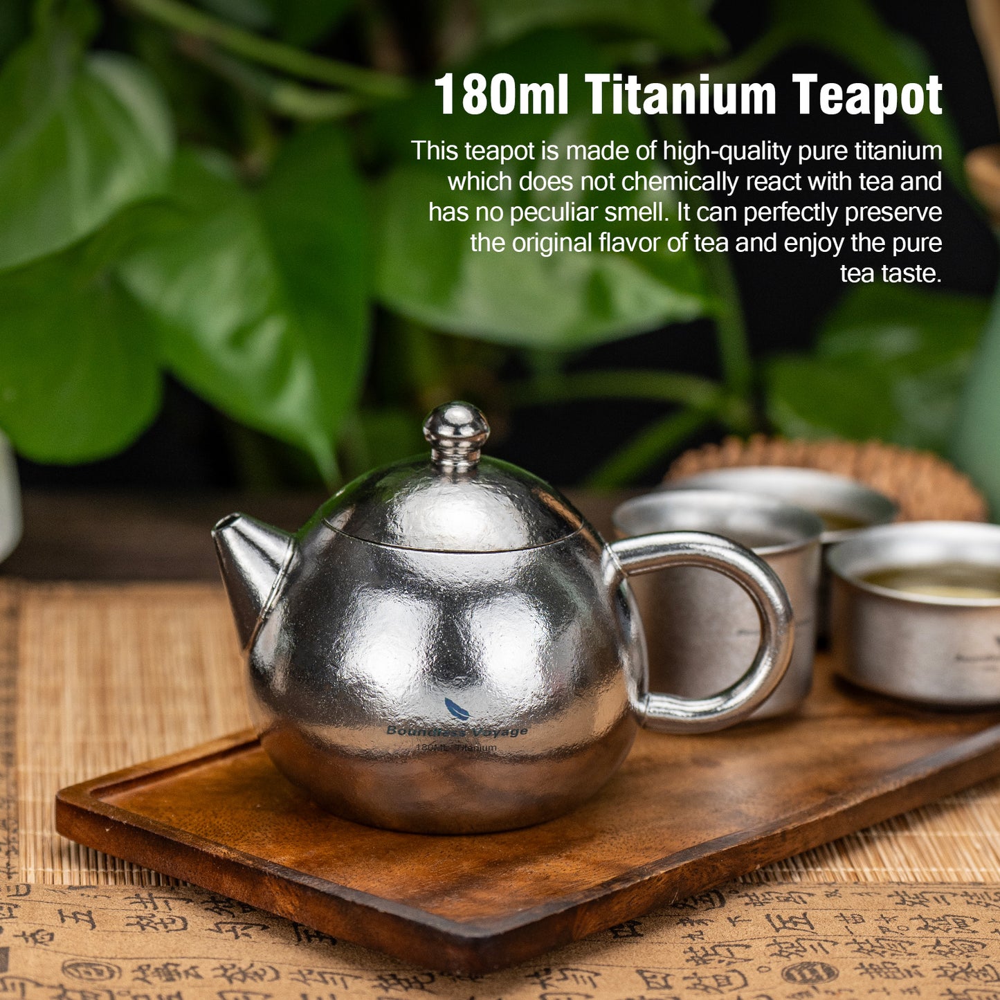 Boundless Voyage Titanium Teapot Set 180ml – Ultralight Tea Set with 3  30ml Cups for Camping, Travel & Home Tea Brewing