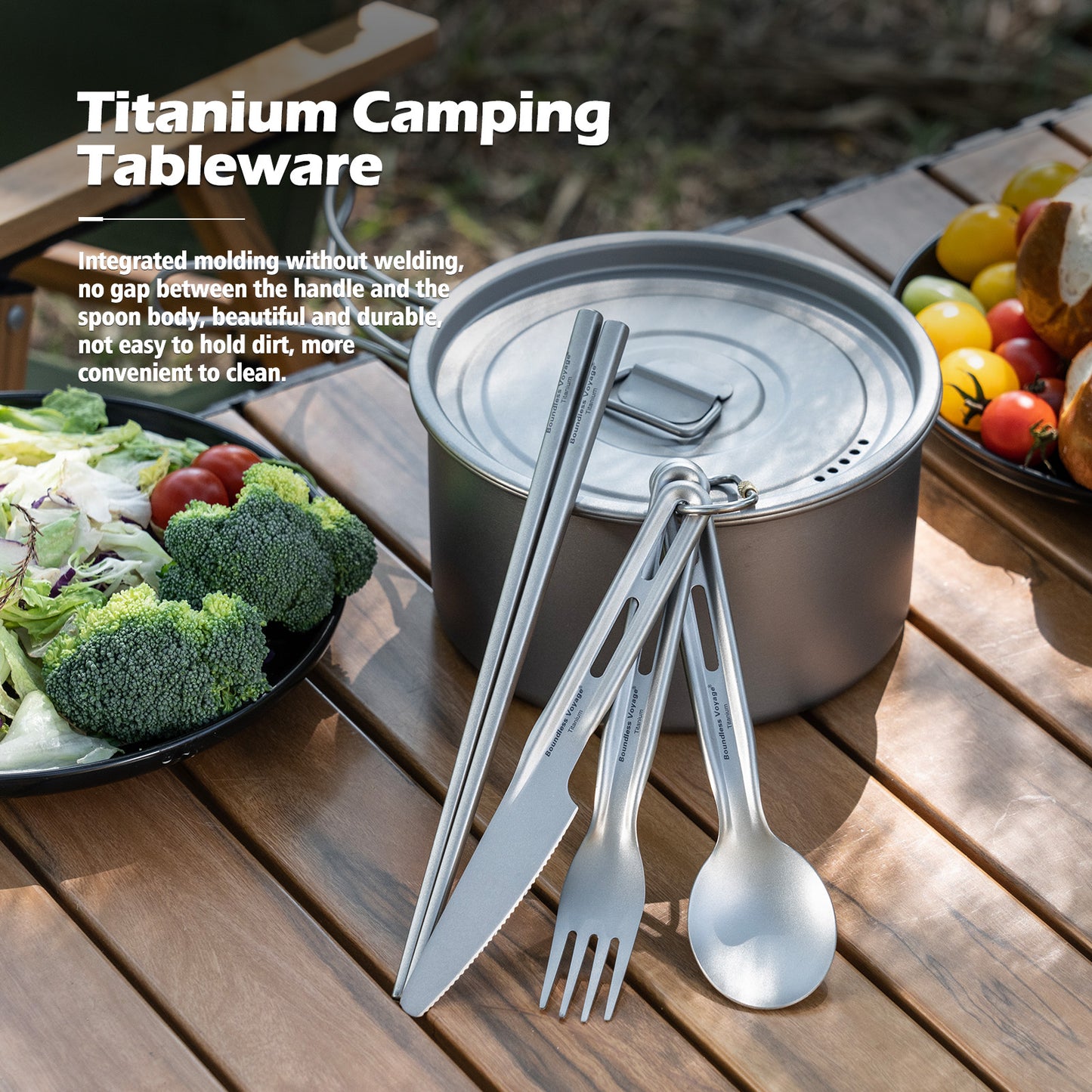 Boundless Voyage Titanium Knife Spoon Fork Set Outdoor Camping Ultralight Cutlery for Soup Meal Portable Tableware