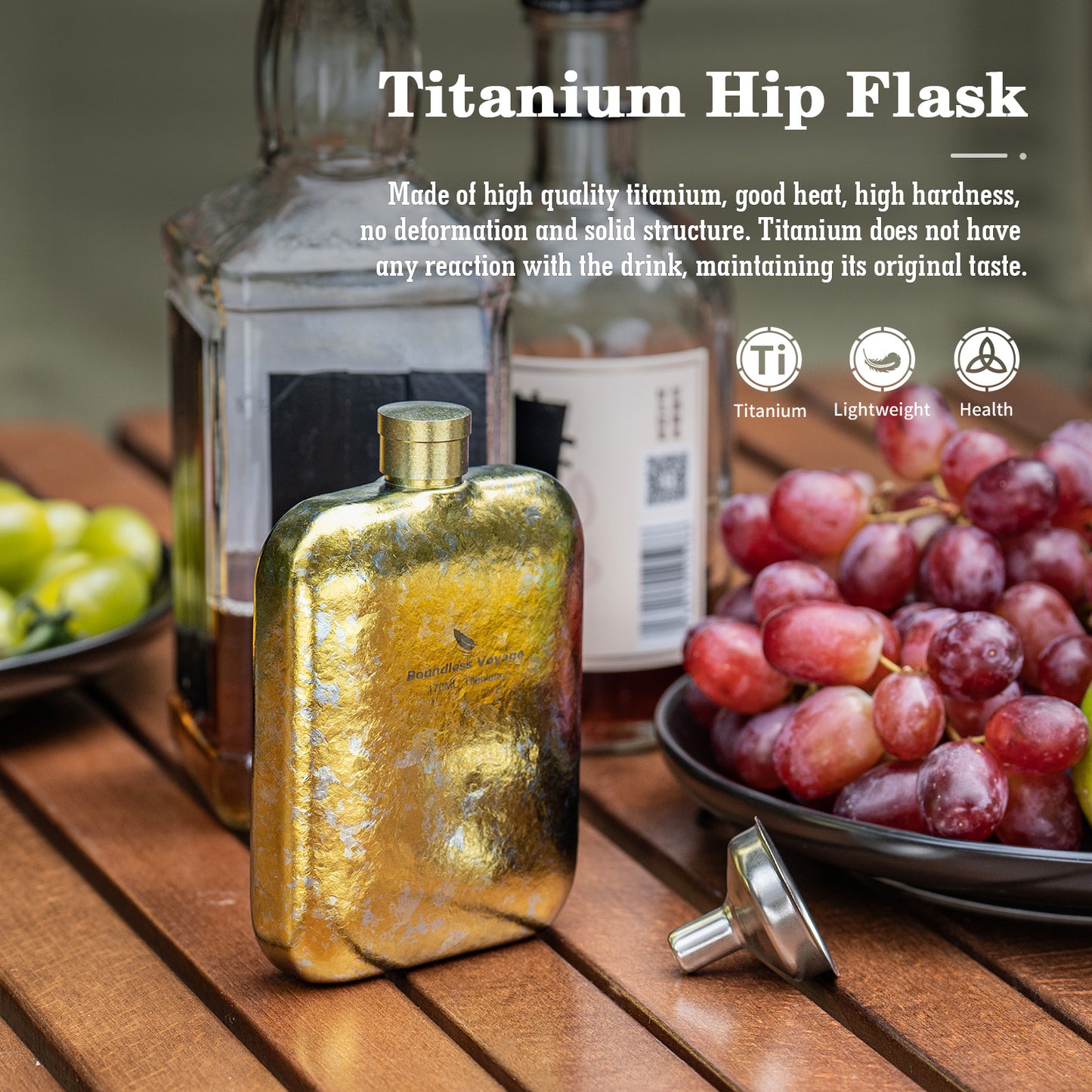 Boundless Voyage Ultralight Titanium Hip Flask | Pocket Size Whiskey & Liquor Bottle | Leakproof & Non-Toxic Metal Flask for Camping, Hiking, EDC & Premium Groomsmen Gifts