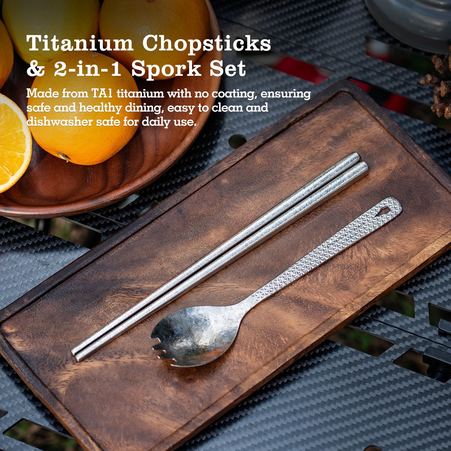 Boundless Voyage Titanium Chopsticks & Spork Set | Ultralight 2-in-1 Camping Cutlery | Non-Coated & Dishwasher Safe