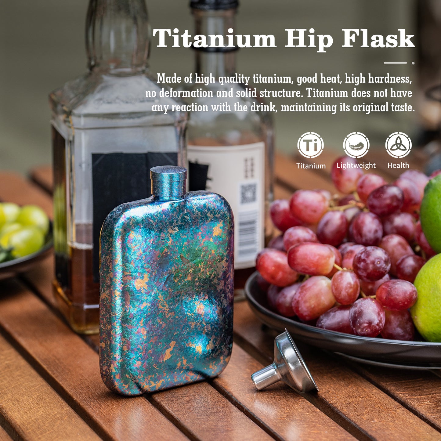 Boundless Voyage Ultralight Titanium Hip Flask | Pocket Size Whiskey & Liquor Bottle | Leakproof & Non-Toxic Metal Flask for Camping, Hiking, EDC & Premium Groomsmen Gifts