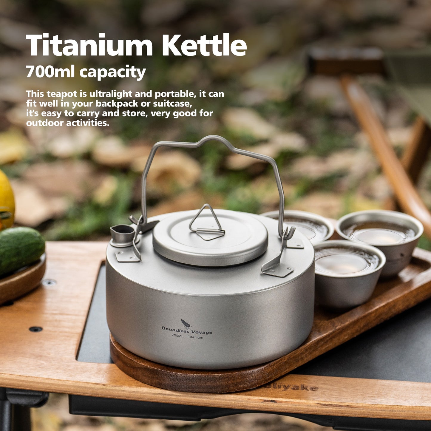 Boundless Voyage Titanium Kettle 700ml with Strainer – Ultralight Camping Pot with Folding Handle for Open Fire & Bushcraft