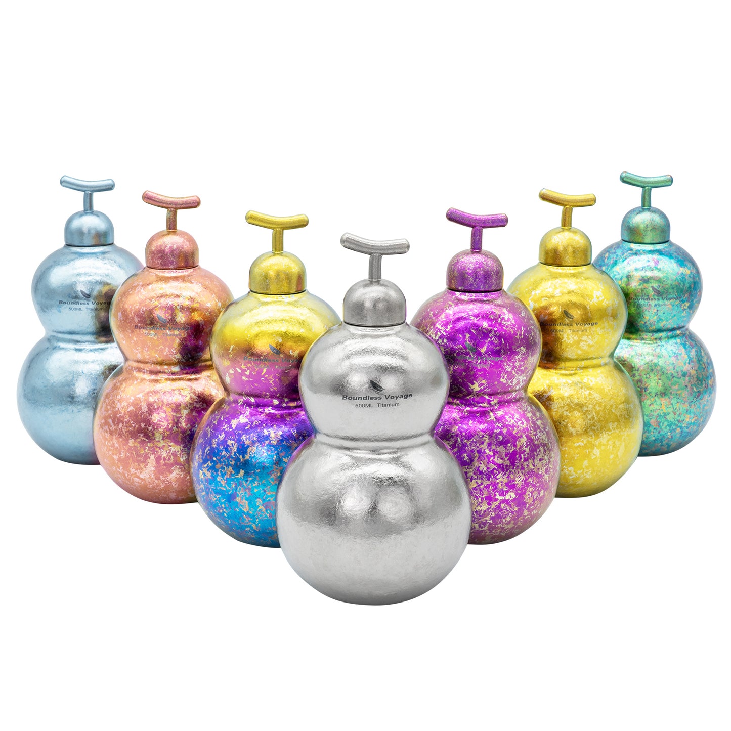 Boundless Voyage Premium Titanium Gourd Flask  | 500ml Crystallized Ice-Texture Canteen | Ultralight & Rustproof Alcohol Drinkware for Hiking & Camping