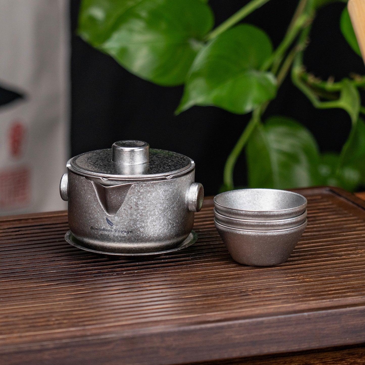 Boundless Voyage 180ml Titanium Double-Layer Tea Maker | 136g Ultralight Stackable Teapot with Filter | Anti-Scald Travel Tea Mug & Tray