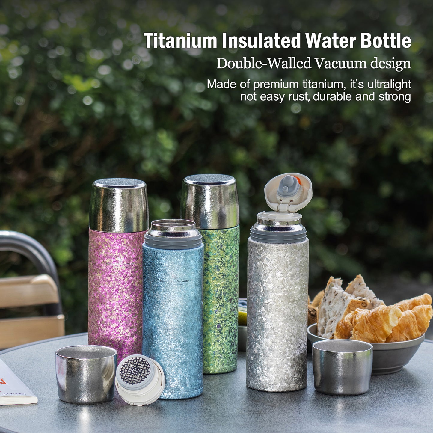 Boundless Voyage 500ml Titanium Insulated Water Bottle Reusable Double Walled Bottle Ultralight Leakproof Drinkware for Outdoor Camping Hiking