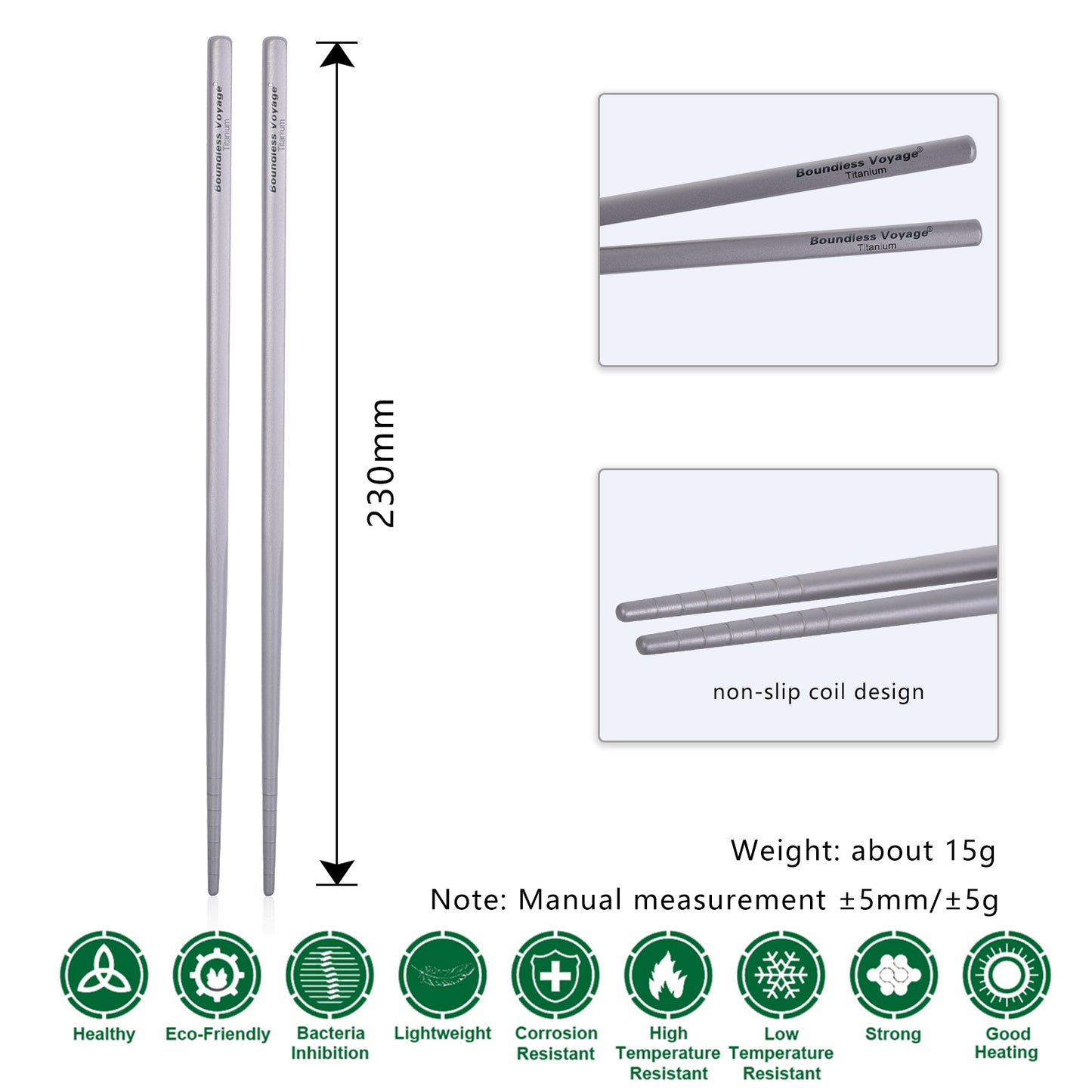 Boundless Voyage 23cm Titanium Square Chopsticks – Ultralight Reusable Cutlery for Home, Camping, Travel & Outdoor Dining