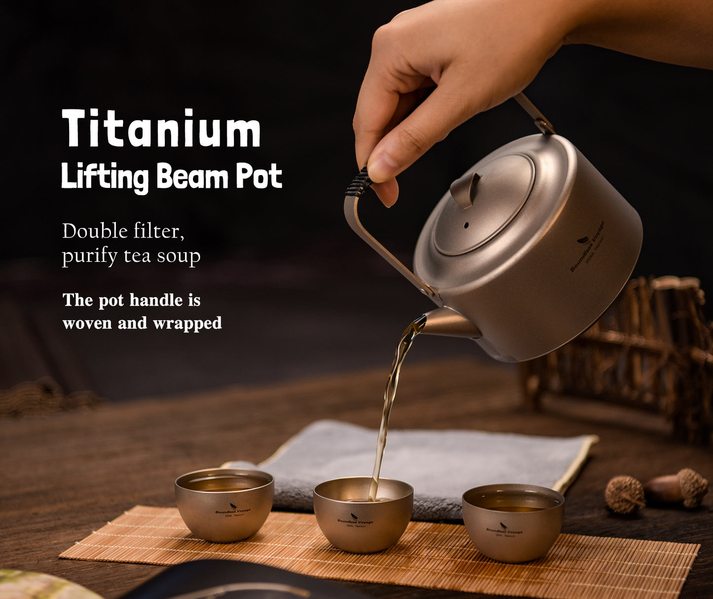 Boundless Voyage 450ml Titanium Teapot Set with 25ml Cup | 122g Ultralight Mini Kettle with Filter & Lifting Handle | Portable Tea Maker for Camping