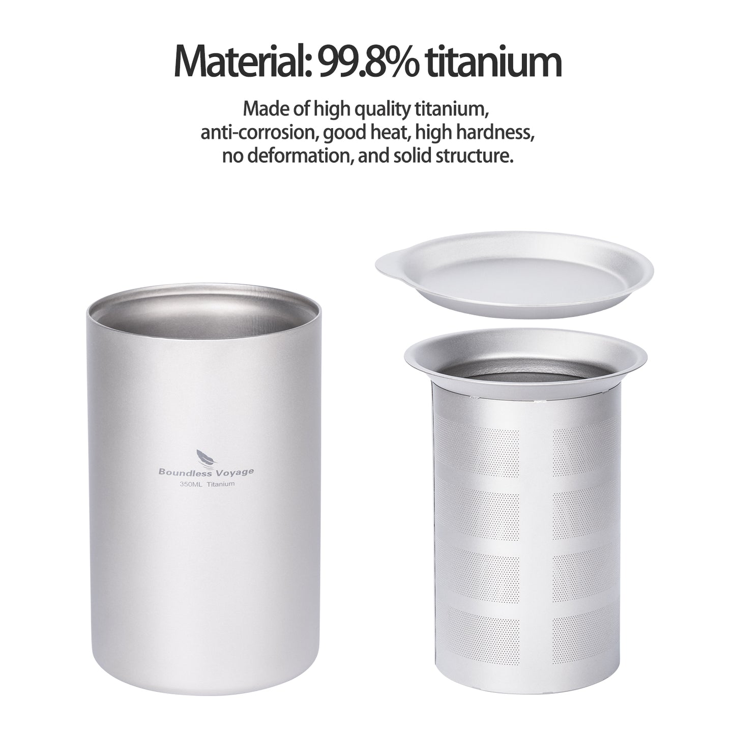 Boundless Voyage 180ml Double-Wall Titanium Cup – Insulated Ultralight Coffee Mug, Pure TA1 Titanium Camping Cup with Carry Bag for Travel & Outdoor Use
