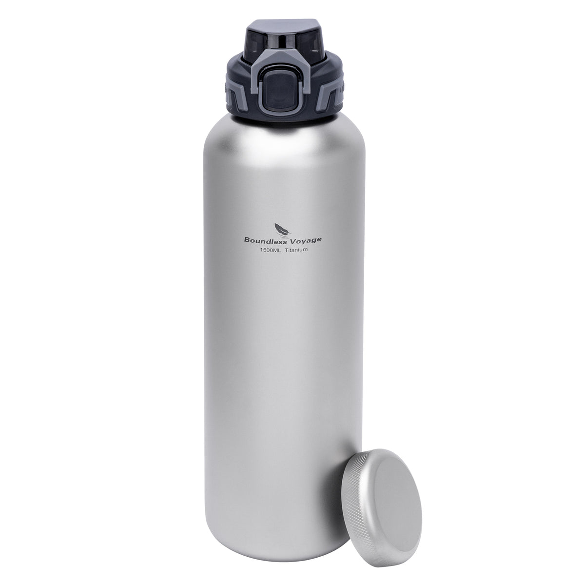 Boundless Voyage 1500ml Titanium Water Bottle – Lightweight Leak-Proof 1.5L Bottle with 2 Lids for Camping, Hiking, Travel & Gym