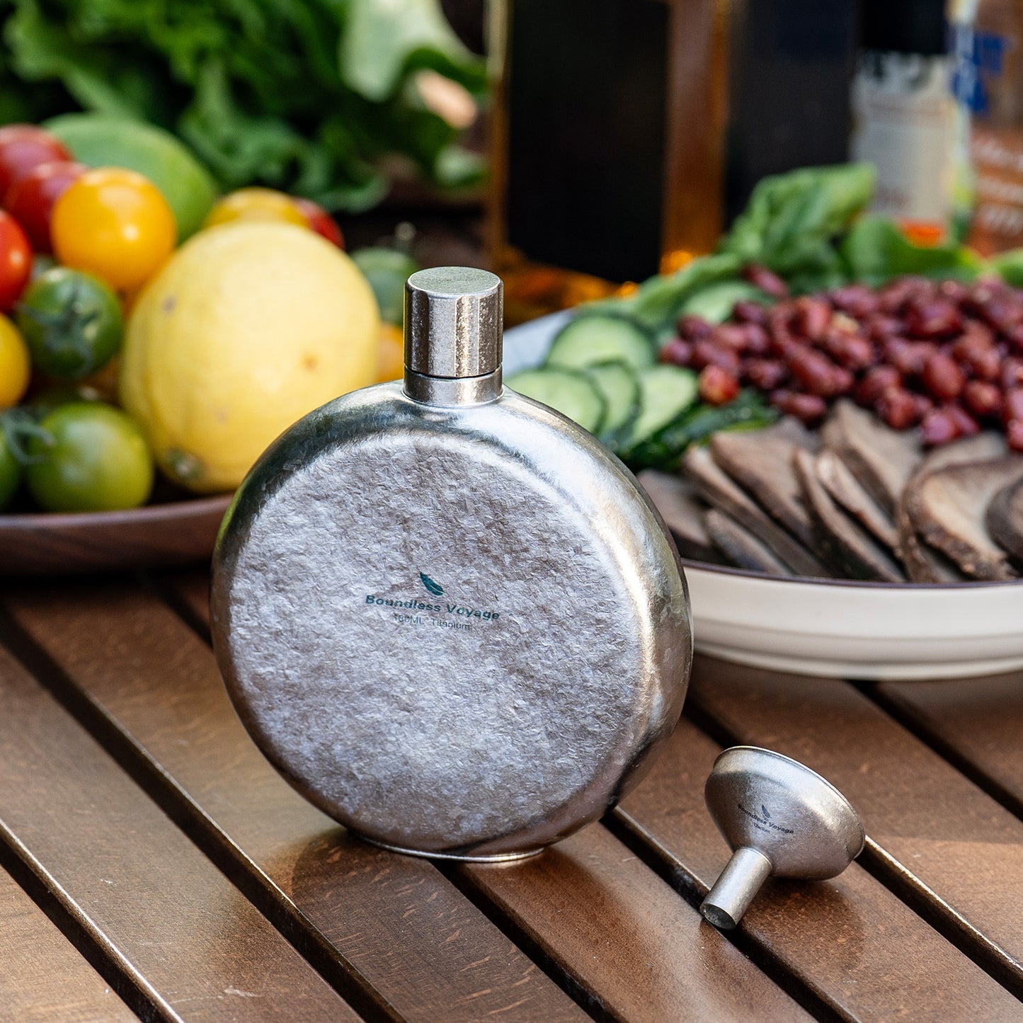 Boundless Voyage 180ml Crystallized Titanium Hip Flask | Luxury Ice-Texture Round Whiskey Bottle with Funnel | Ultralight & Non-Toxic Liquor Flagon for Gifting, EDC & Travel