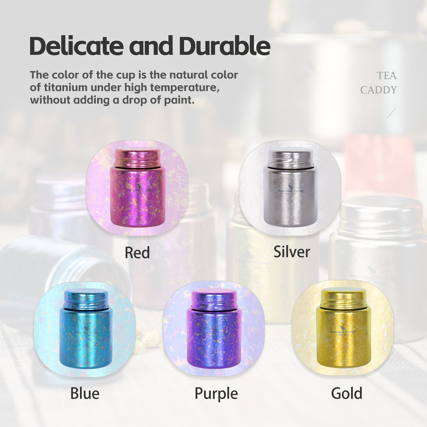 Boundless Voyage Mini Titanium Tea Caddy – Colorful Ice Texture Tea Canister for Loose Leaf Tea, Coffee, Spices & Portable Dry Storage