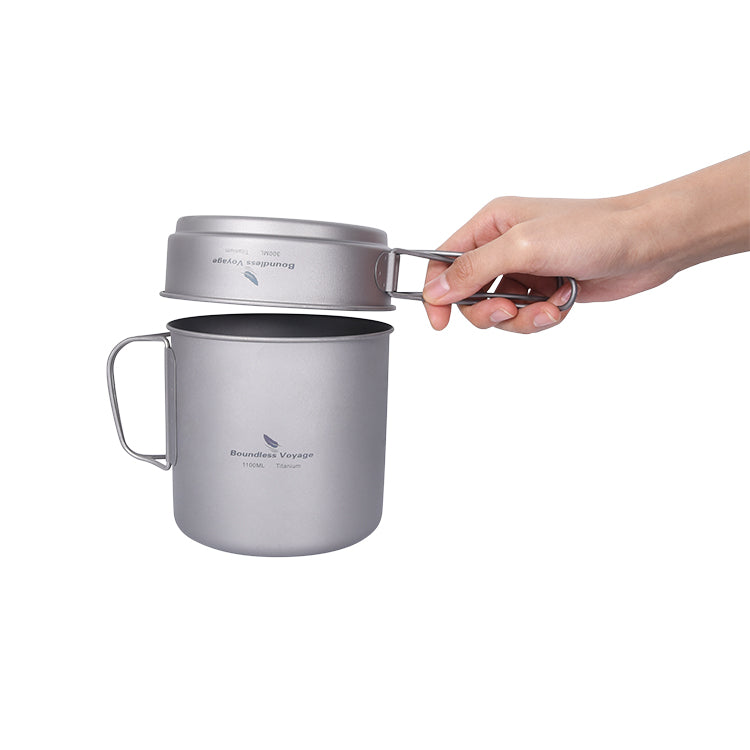 Boundless Voyage Titanium Pot & Pan Set with Folding Handles – Ultralight Camping Cookware Mess Kit for Hiking, Picnic & Outdoor Tableware