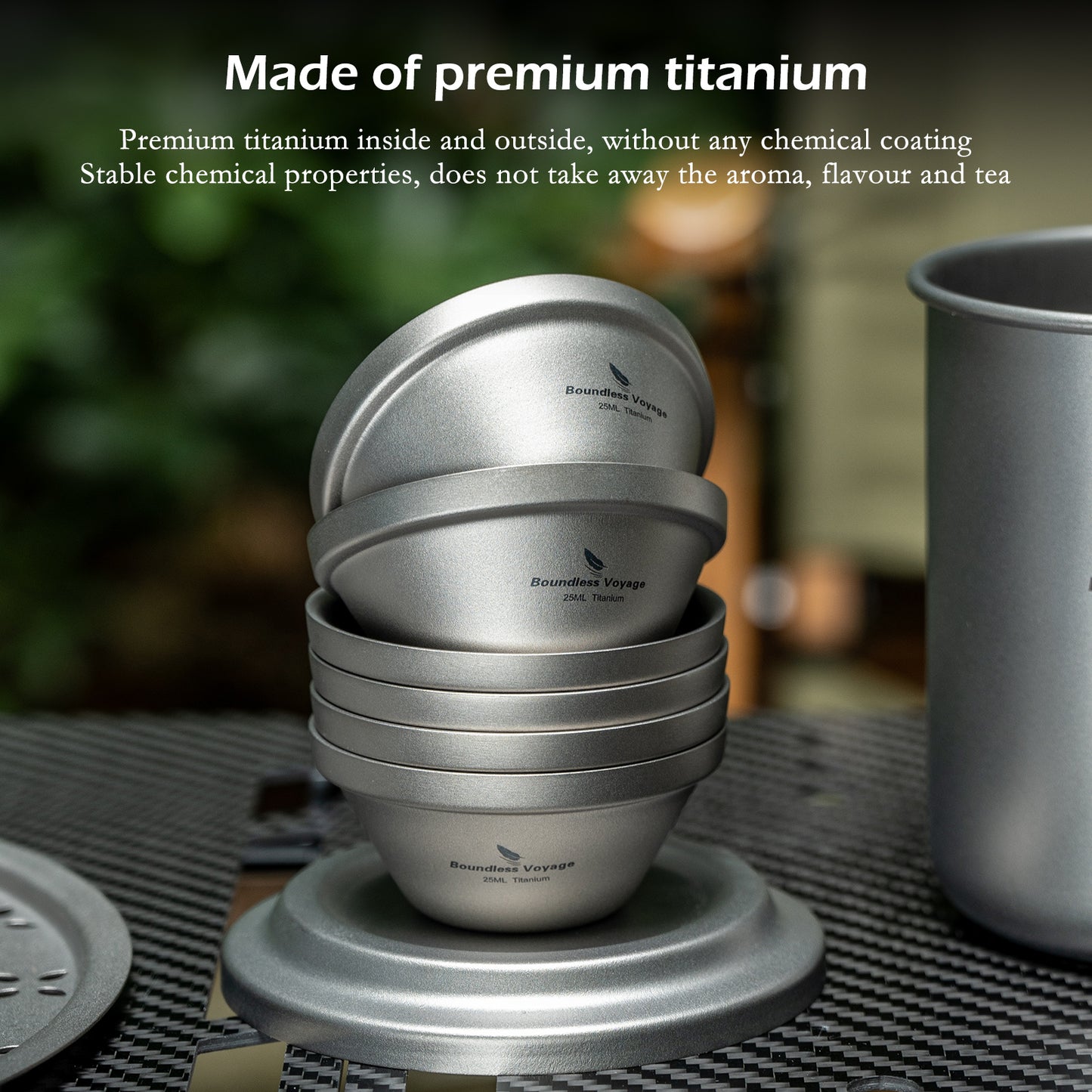 Boundless Voyage 25ml Titanium Double-Walled Tea Cup | 15g Featherlight Mini Tasting Mug | Anti-Scald Insulated Kung Fu Teacup for Camping