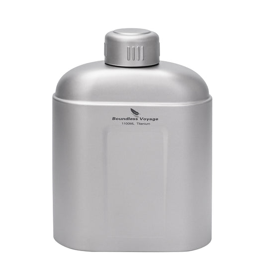 Boundless Voyage 1100ml TA1 Titanium Water Bottle – Single Wall Open-Fire Canteen with Leakproof Lid & Carry Sleeve for Camping & Outdoor Survival