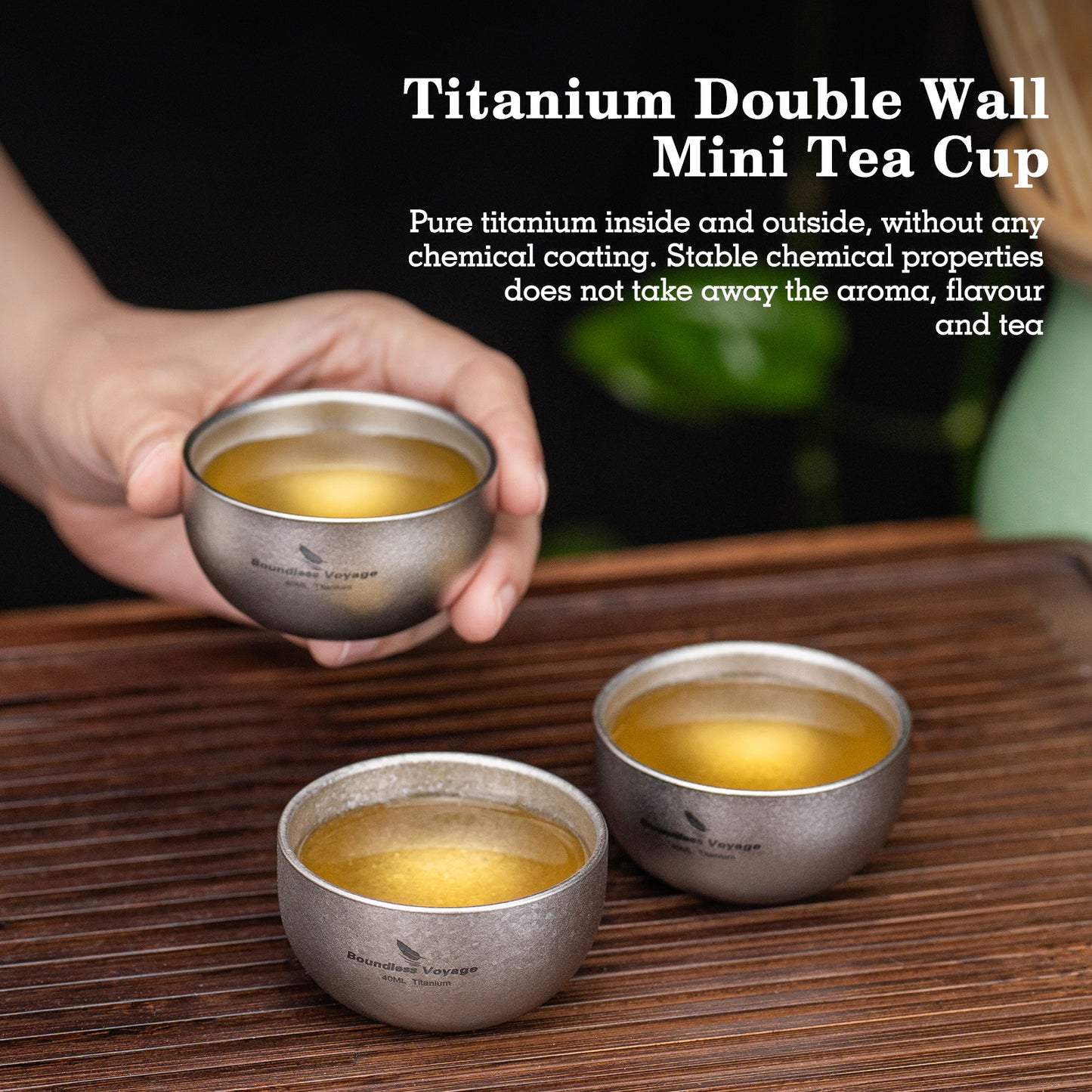 Boundless Voyage 40ml Titanium Double-Walled Sake Cup | 18g Ultralight Mini Tea & Coffee Mug | Anti-Scald Insulated Tasting Cup for Camping
