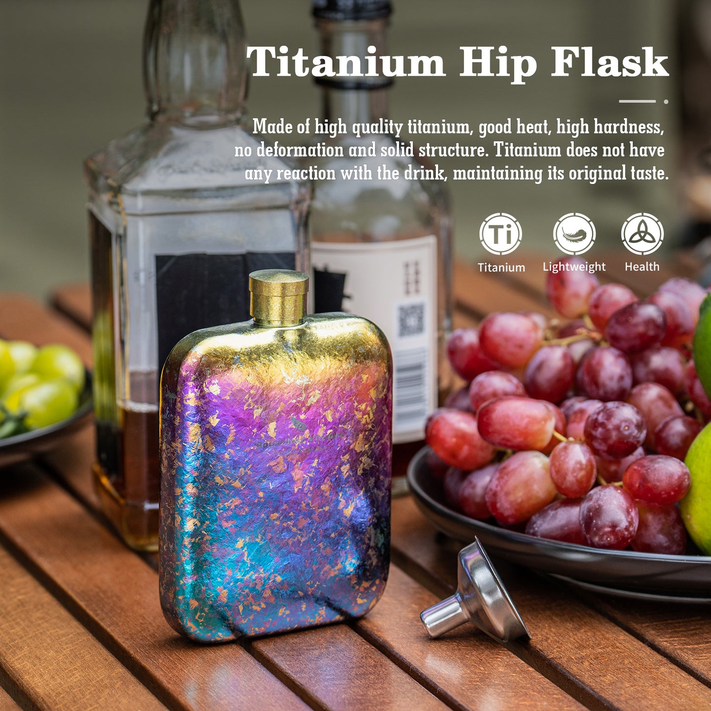 Boundless Voyage Ultralight Titanium Hip Flask | Pocket Size Whiskey & Liquor Bottle | Leakproof & Non-Toxic Metal Flask for Camping, Hiking, EDC & Premium Groomsmen Gifts