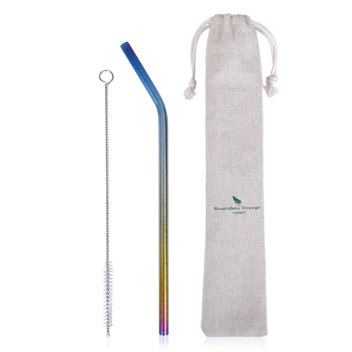 Boundless Voyage Titanium Curved Straw Cleaning Multi-color Reusable Straw with Cleaning Brush for Juice Water Coffee