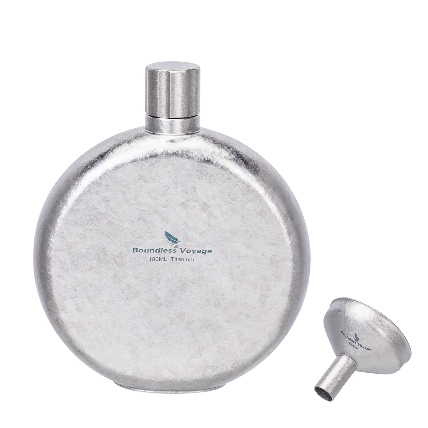 Boundless Voyage 180ml Crystallized Titanium Hip Flask | Luxury Ice-Texture Round Whiskey Bottle with Funnel | Ultralight & Non-Toxic Liquor Flagon for Gifting, EDC & Travel