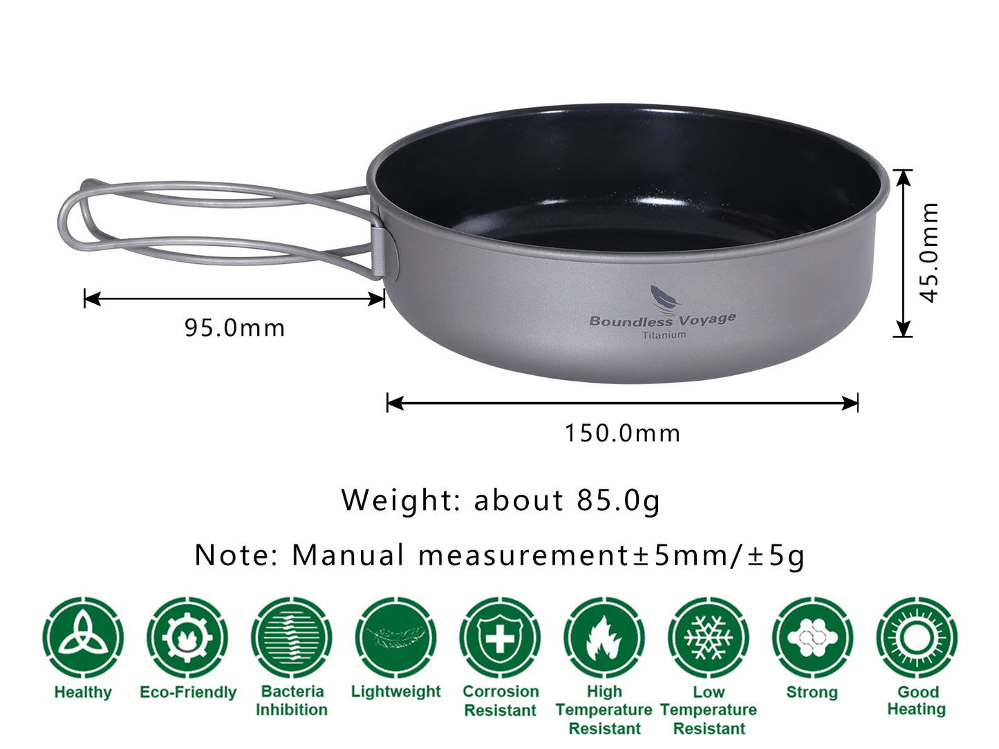 Boundless Voyage Titanium Non-stick Frying Pan with Ceramic Coating Folding Handle Outdoor Camping Picnic Hiking Plate Dish Bowl