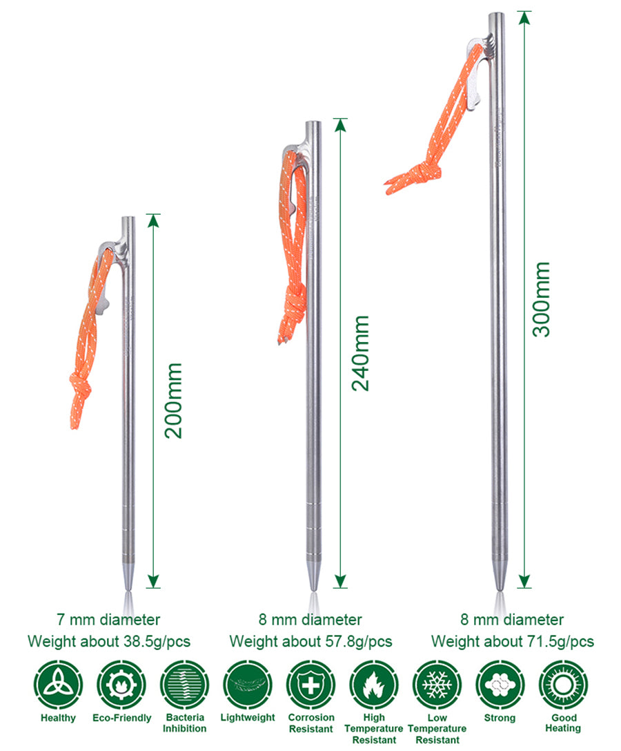 Boundless Voyage Titanium Alloy Tent Stakes (6pcs) – Ultralight Pegs 20/24/30/35/40cm for Camping, Hiking & All-Terrain Shelter Setup