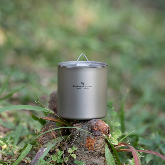 Boundless Voyage Titanium 300ml Double-Wall Cup – Ultralight Insulated Camping Mug with Lid
