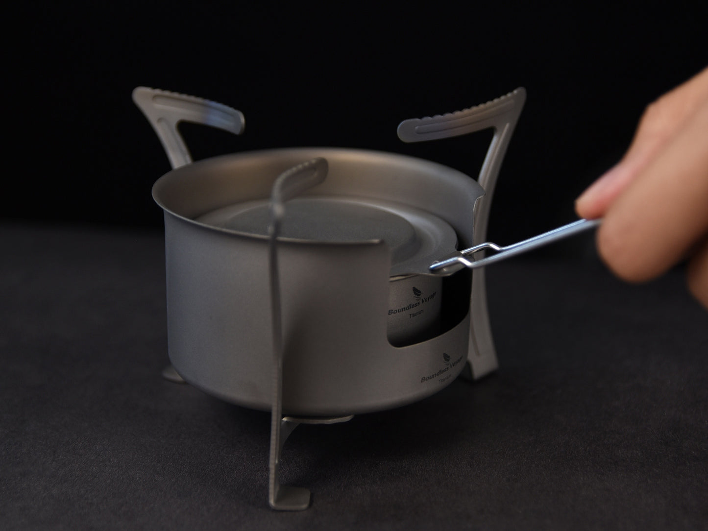 Boundless Voyage Titanium Alcohol Stove with Pot Stand – Ultralight Camping Burner Set for Backpacking, Hiking & Outdoor Cooking