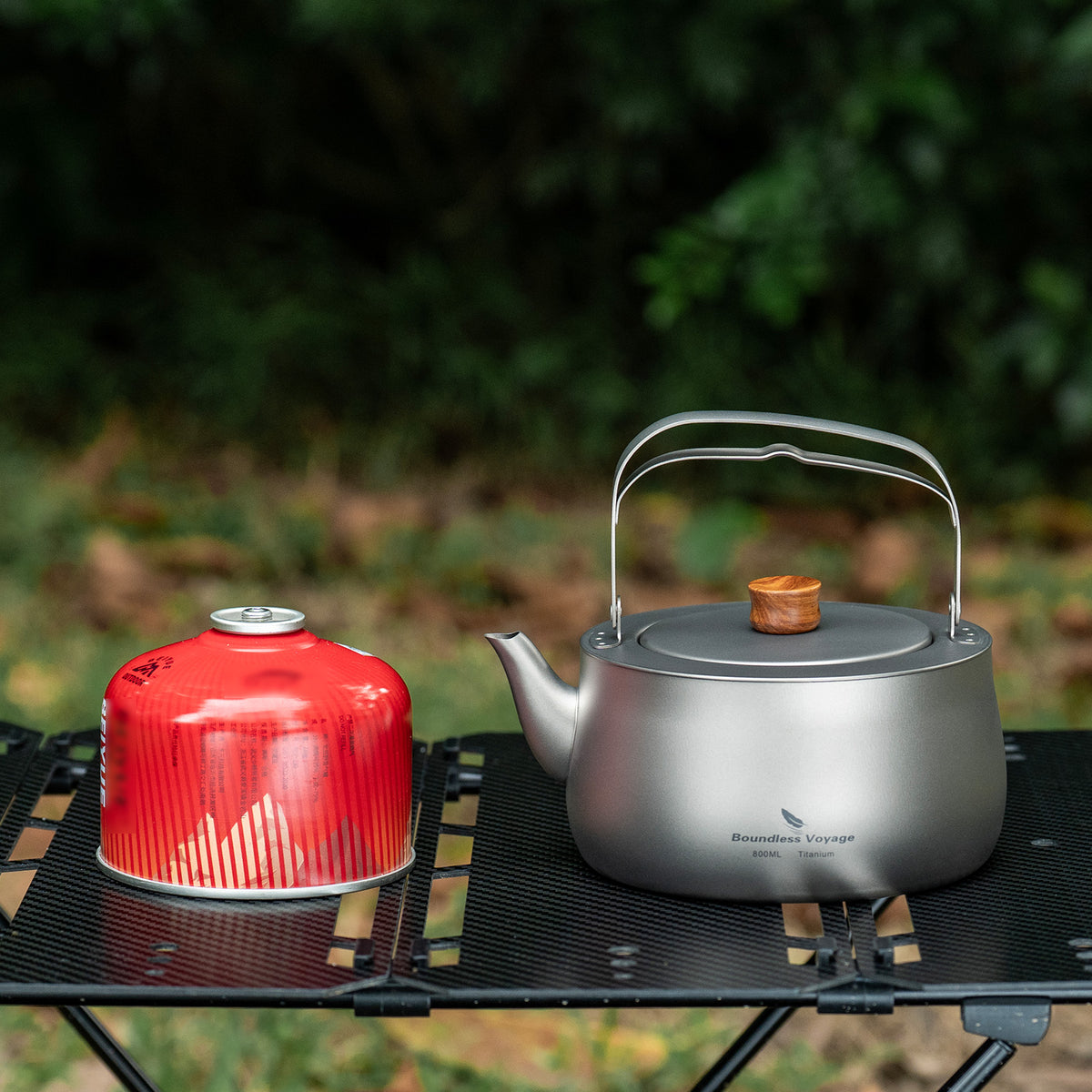 Boundless Voyage 800ml Titanium Camping Kettle – Ultralight Water Boiler with Folding Handle & Wooden Knob for Backpacking, Hiking & Outdoor Cooking