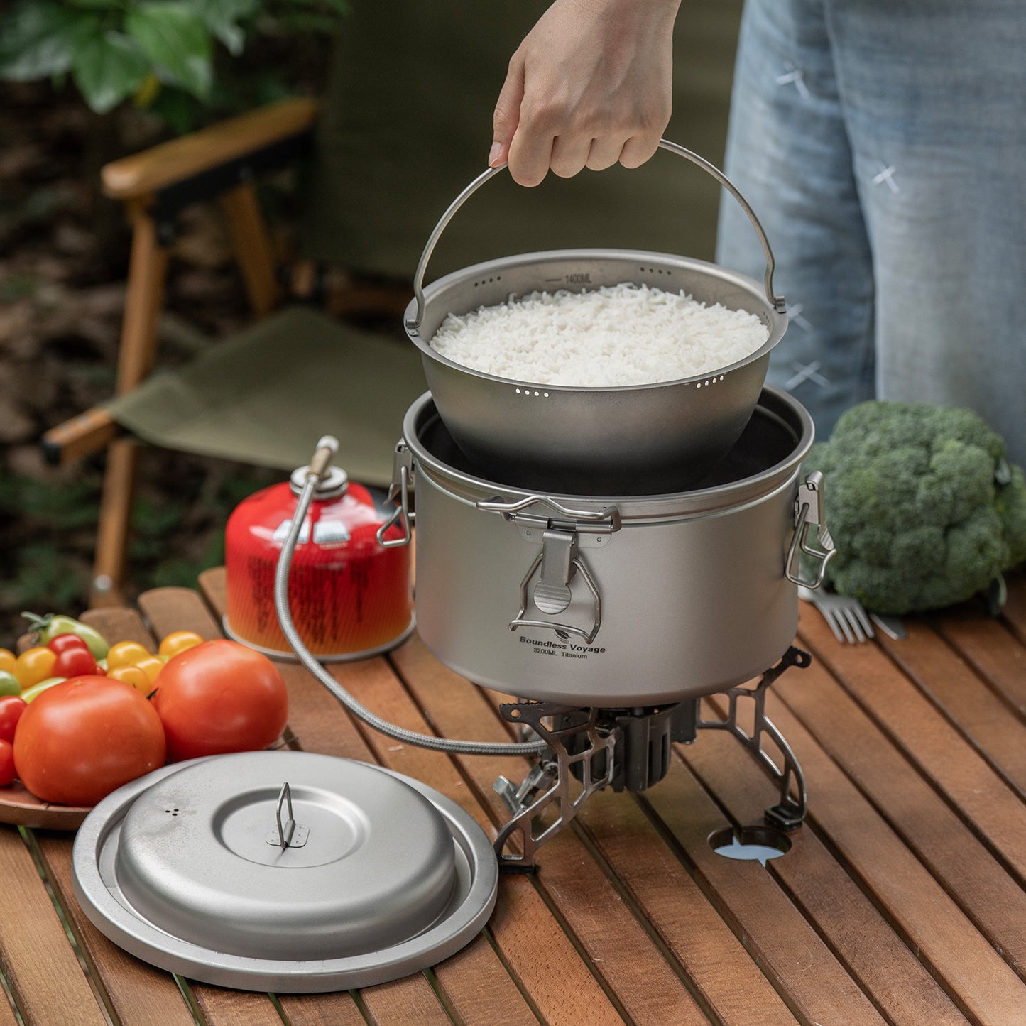 Boundless Voyage 3.2L Titanium Rice Cooker Set – Ultralight Camping Pot with Non-Porous Inner Liner for Outdoor Cooking
