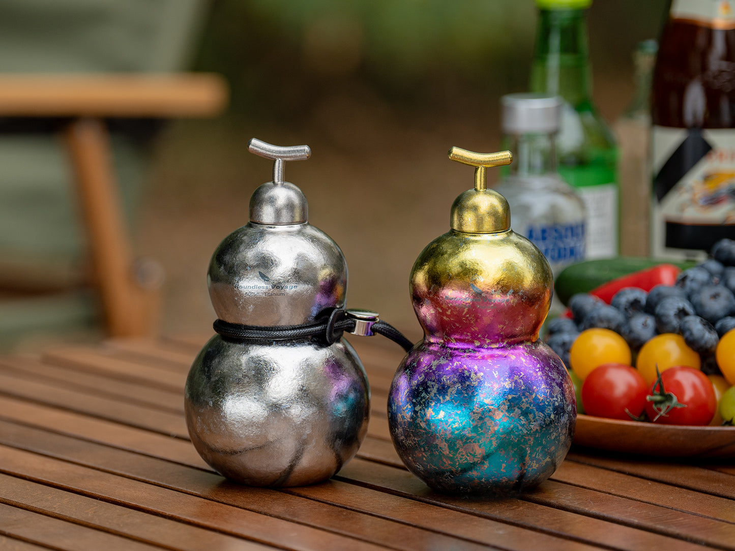 Boundless Voyage Premium Titanium Gourd Flask  | 500ml Crystallized Ice-Texture Canteen | Ultralight & Rustproof Alcohol Drinkware for Hiking & Camping