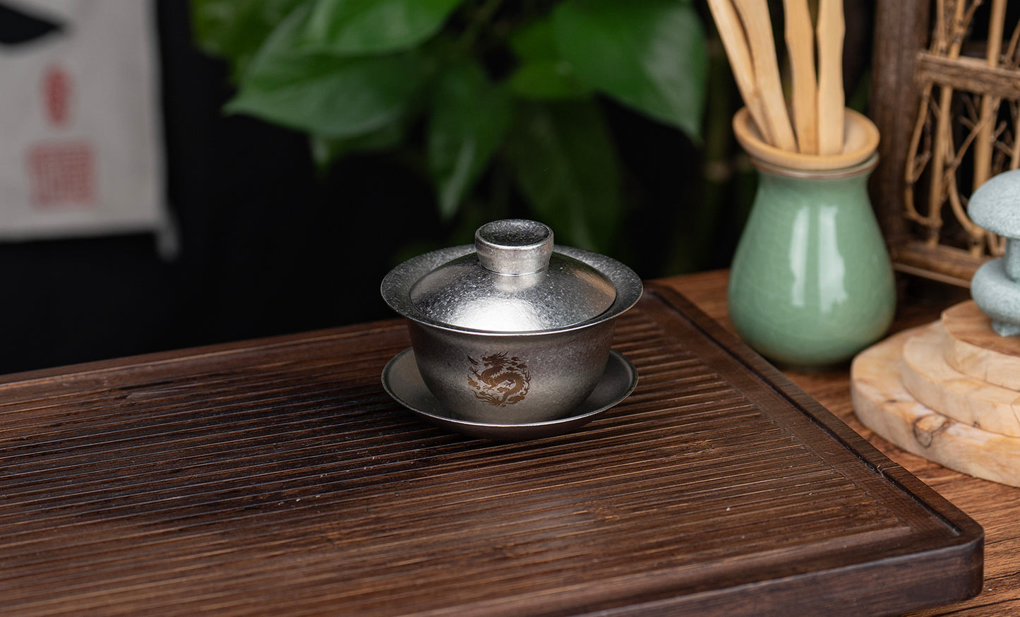 Boundless Voyage 130ml Crystallized Titanium Gaiwan Set | Ultralight 121g Chinese Kung Fu Tea Bowl | Double-Walled Anti-Scald Teacup with Lid & Saucer