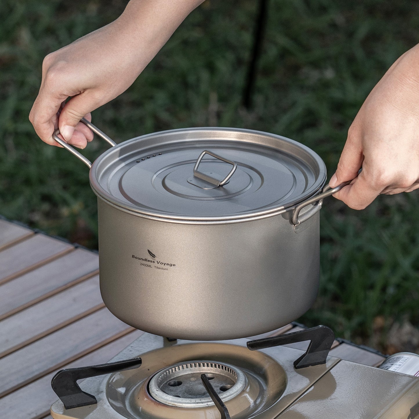 Boundless Voyage Titanium Cookware Set 3-Piece (1.2L/1.8L/2.4L) – Ultralight Camping Pots Set, Nesting Titanium Cooking Kit for Backpacking, Hiking & Outdoor Cooking