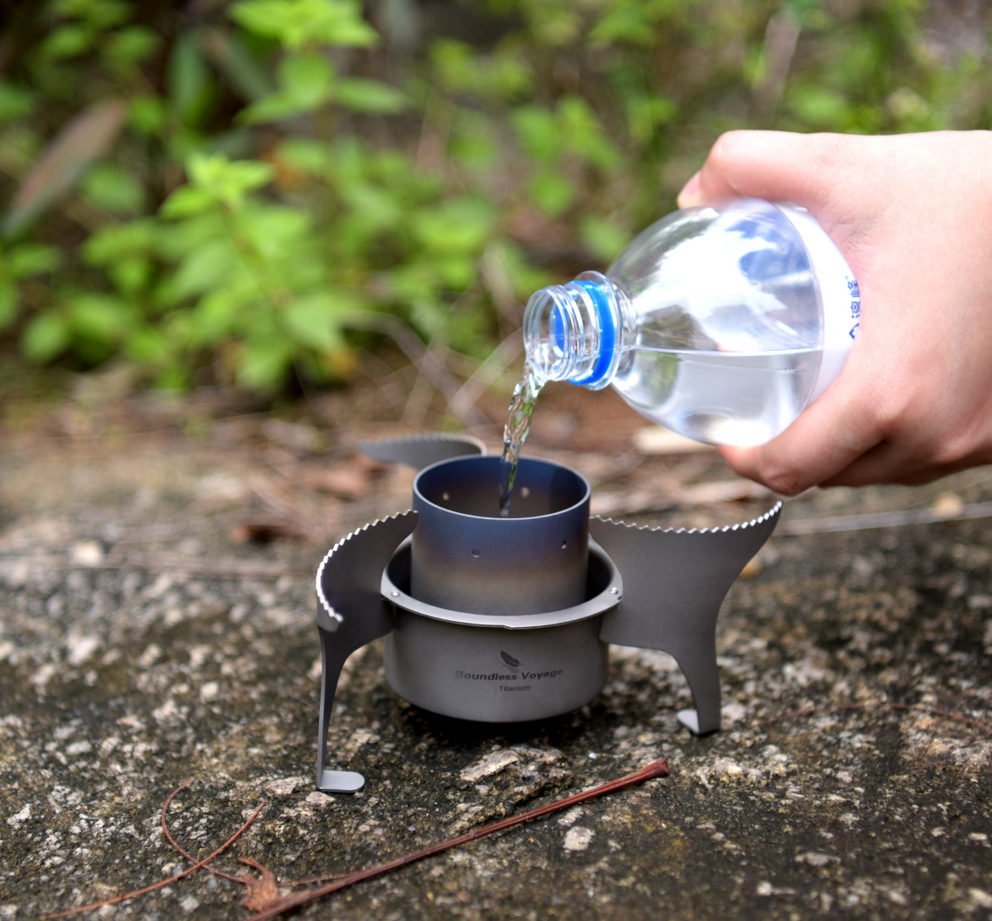 Boundless Voyage Titanium Alcohol Stove with Foldable Stand – Ultralight Spirit Burner for Camping, Backpacking & Outdoor Cooking