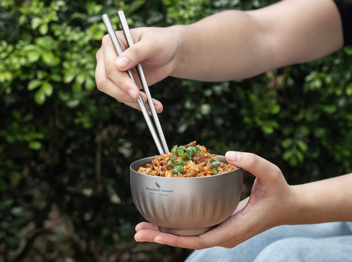 Boundless Voyage 350ml Titanium Double-Walled Bowl – Ultralight Insulated Camping Tableware for Rice, Soup & Oatmeal