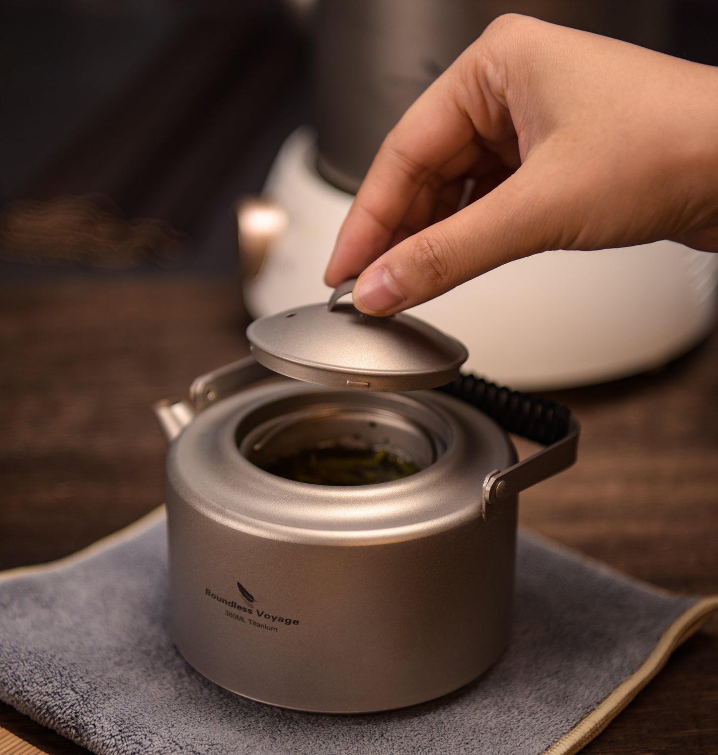 Boundless Voyage 450ml Titanium Teapot Set with 25ml Cup | 122g Ultralight Mini Kettle with Filter & Lifting Handle | Portable Tea Maker for Camping