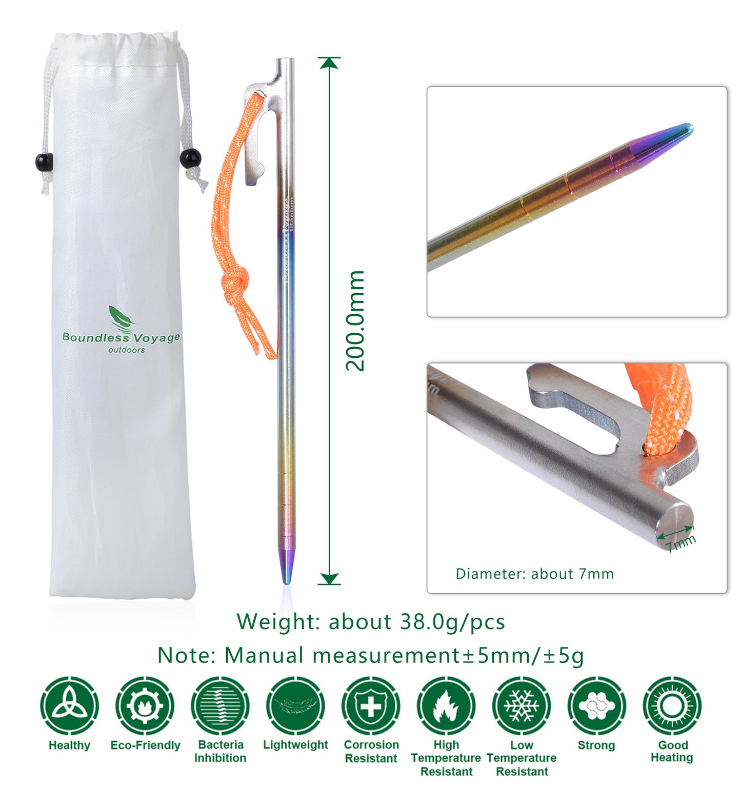 Boundless Voyage Titanium alloy Tent Stake for Outdoor Camping Tent Pegs Lightweight 20CM