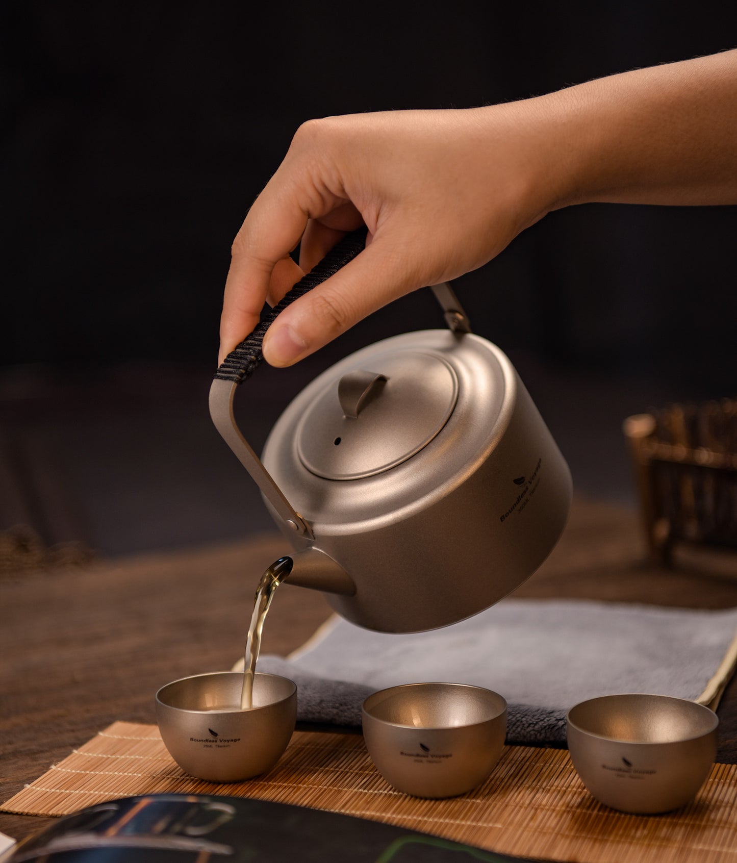 Boundless Voyage 450ml Titanium Teapot Set with 25ml Cup | 122g Ultralight Mini Kettle with Filter & Lifting Handle | Portable Tea Maker for Camping