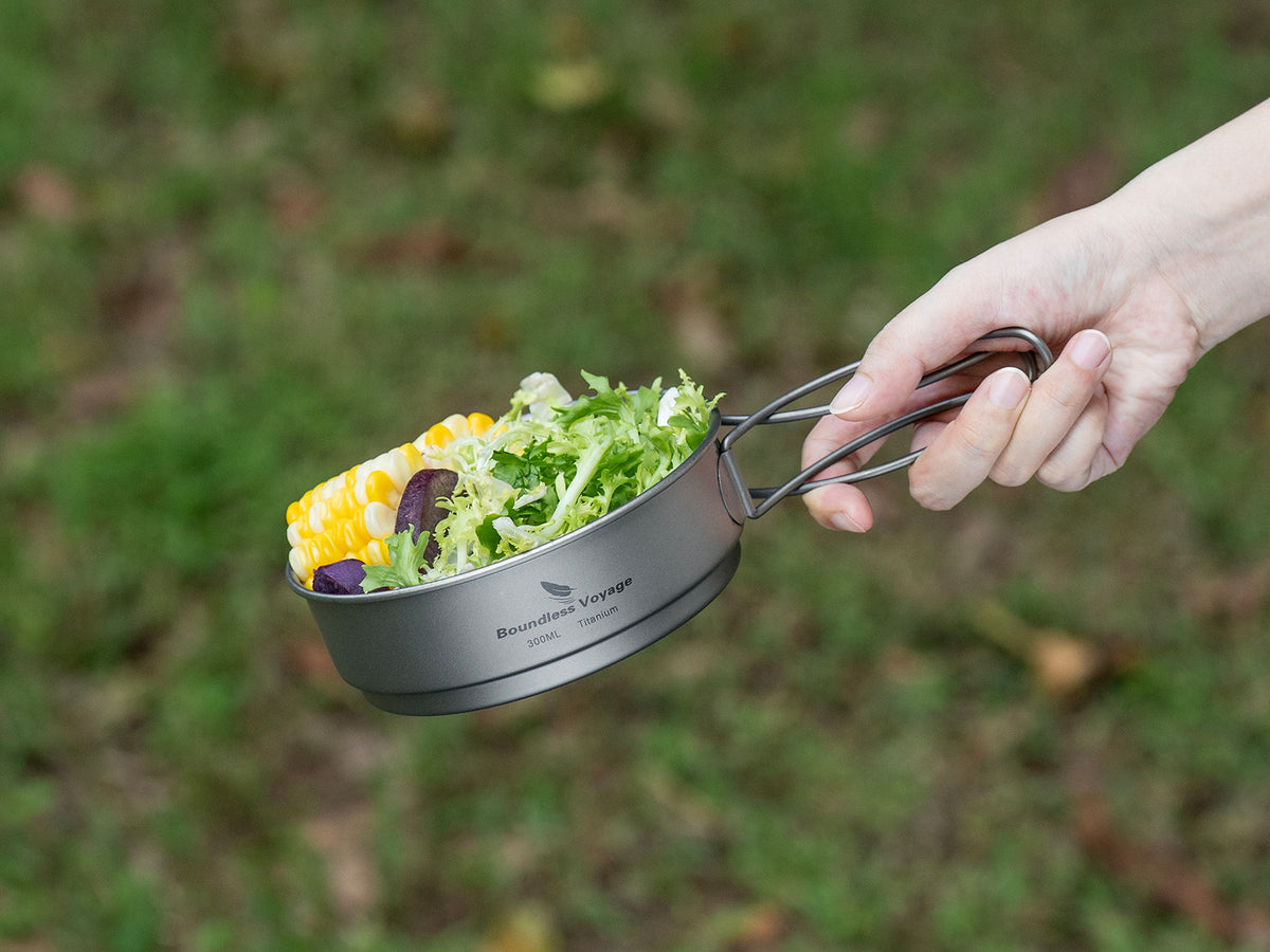 Boundless Voyage Titanium Pot & Pan Set with Folding Handles – Ultralight Camping Cookware Mess Kit for Hiking, Picnic & Outdoor Tableware
