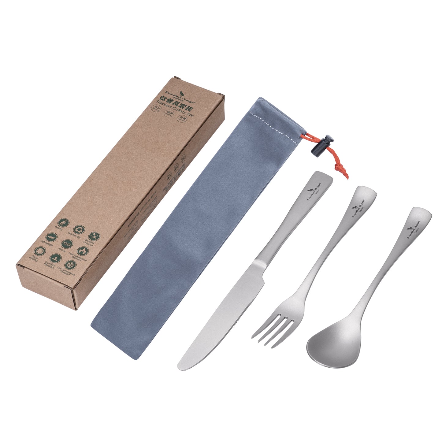 Boundless Voyage Titanium Flatware Set – Portable Outdoor Knife Fork Spoon Kit for Camping, Backpacking & Everyday Use