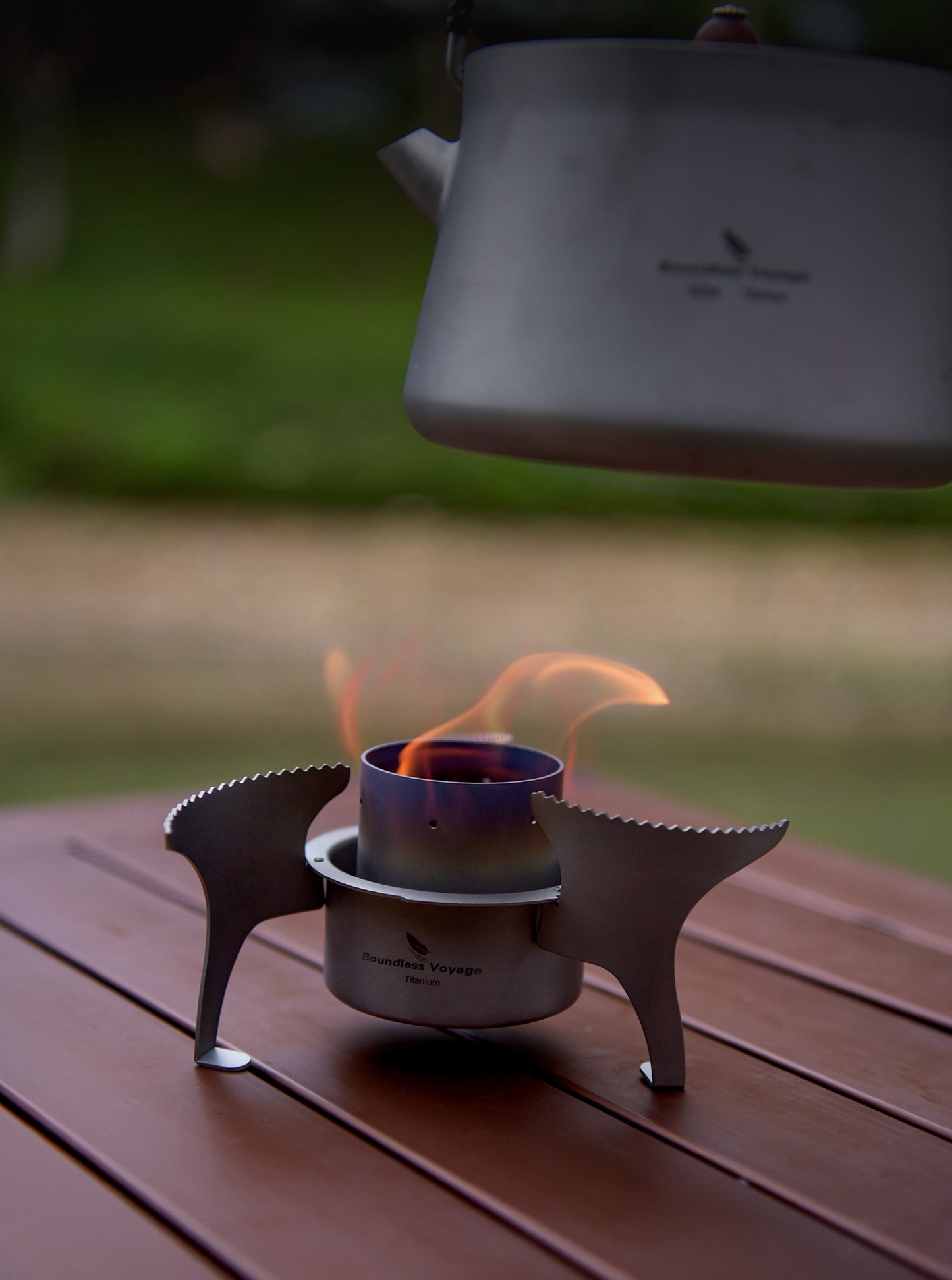Boundless Voyage Titanium Alcohol Stove with Foldable Stand – Ultralight Spirit Burner for Camping, Backpacking & Outdoor Cooking