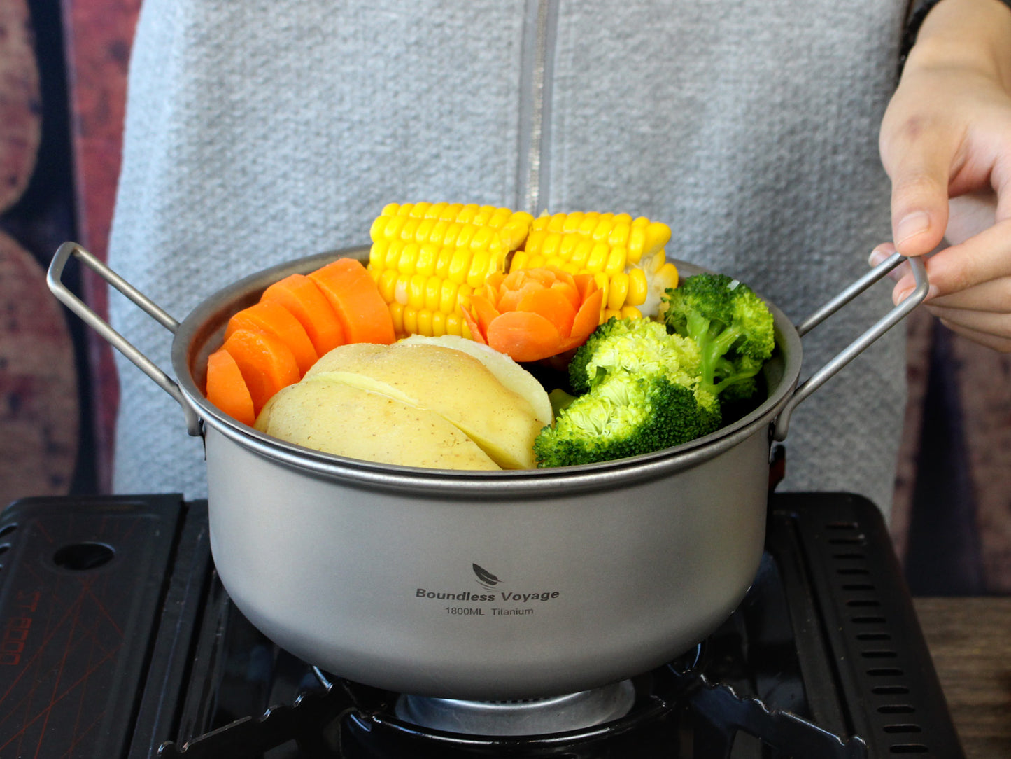 Boundless Voyage Titanium Steamer Pot Set with Lid – Ultralight Camping Stockpot & Steaming Kit, TA1 Titanium Outdoor Cookware for Backpacking, Hiking & Healthy Cooking