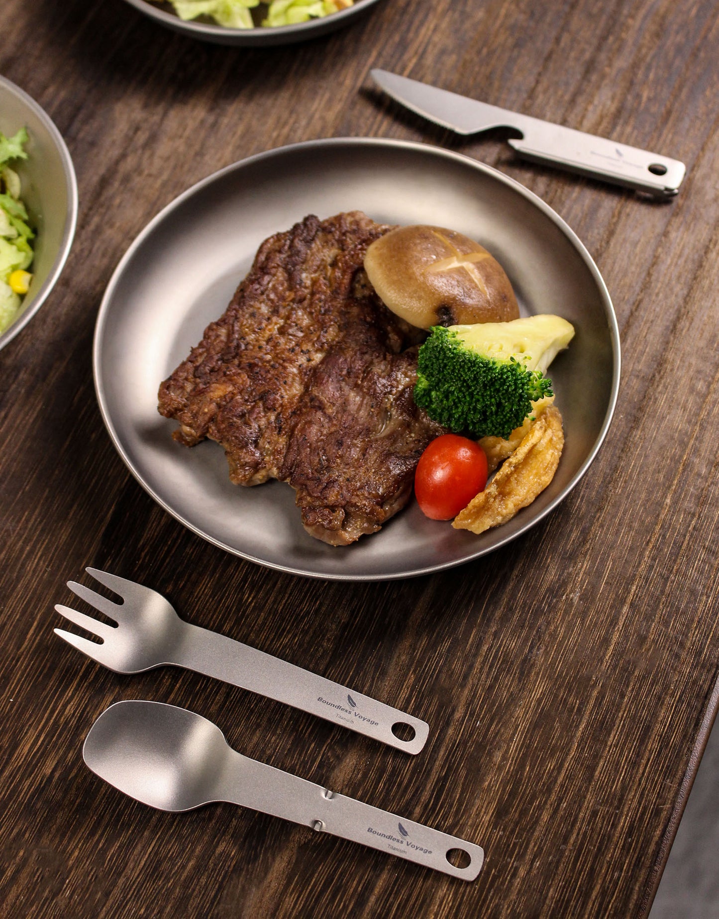 Boundless Voyage Titanium Cutlery Set – Ultralight Camping Knife Fork Spoon Set with Bottle Opener for Travel & Outdoor Use