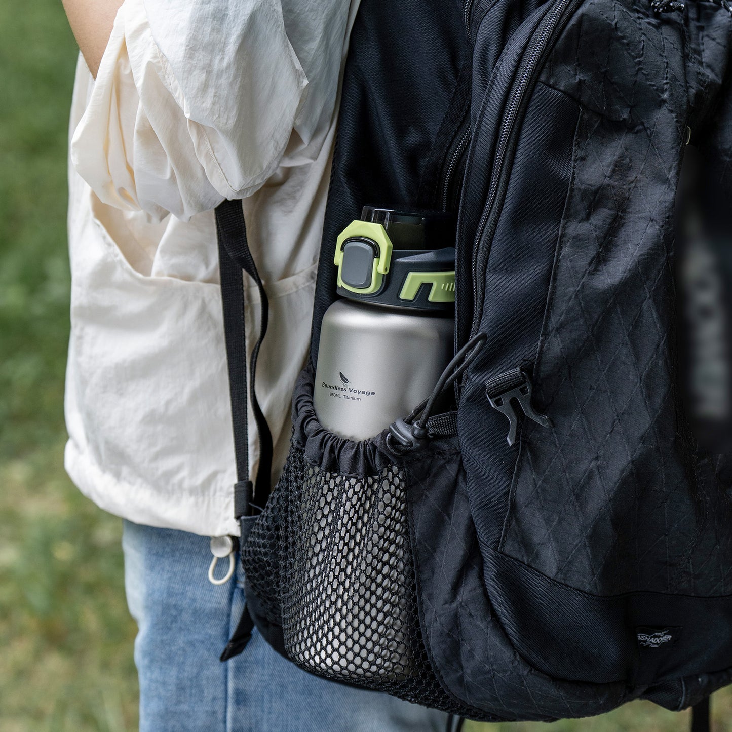 Boundless Voyage 950ml Titanium Water Bottle with Lids – TA1 Ultralight Wide Mouth Canteen for Hiking, Camping & Travel
