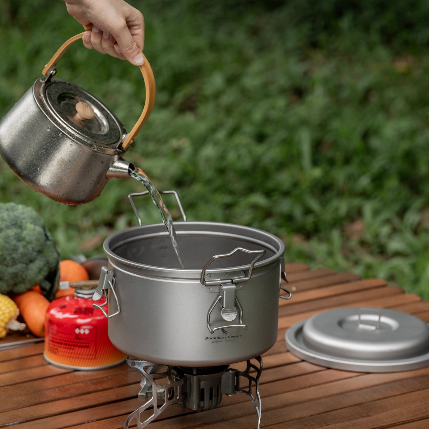 Boundless Voyage Titanium Camping Pot 3.2L  Ultralight Multifunctional Rice Cooker with Perforated Inner Liner for Hiking  Travel