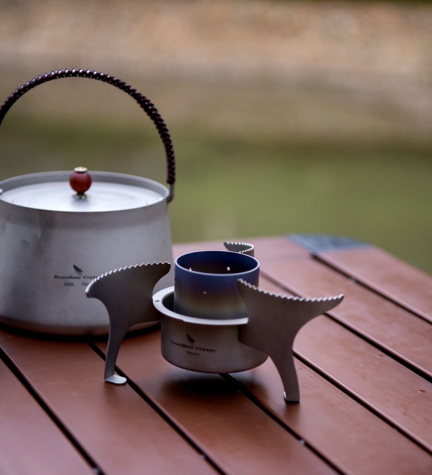 Boundless Voyage Titanium Alcohol Stove with Foldable Stand – Ultralight Spirit Burner for Camping, Backpacking & Outdoor Cooking