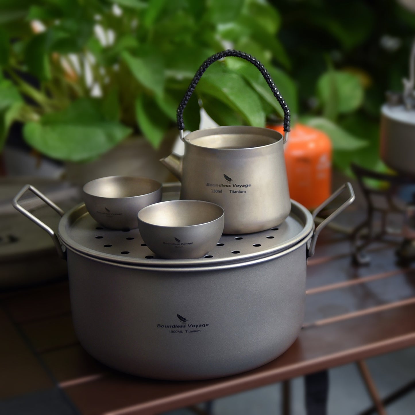 Boundless Voyage Titanium Camping Cookware Set 1900ml+900ml with Steamer – Multifunctional Pot, Frying Pan & Lid Kit, Ultralight Outdoor Cooking System for Hiking & Backpacking