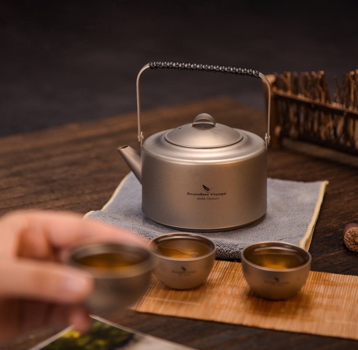 Boundless Voyage 450ml Titanium Teapot Set with 25ml Cup | 122g Ultralight Mini Kettle with Filter & Lifting Handle | Portable Tea Maker for Camping